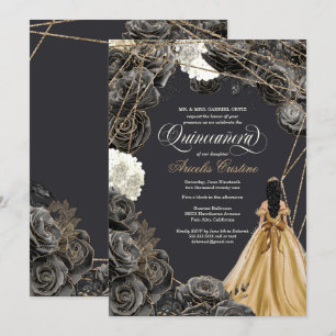 Quinceañera w Black Rozen, Gold Gown en Glitter Kaart