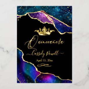 Quinceanera, Waterverf Galaxy Agate 3 kleuren Folie Uitnodiging