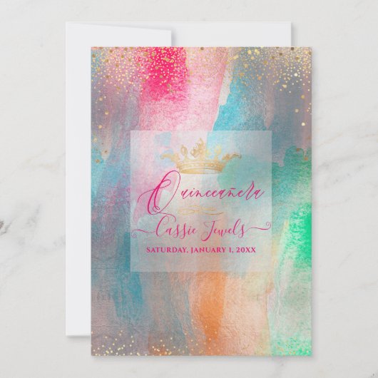 Quinceanera Waterverf Iridescent Brusstrokes Kaart (Voorkant)