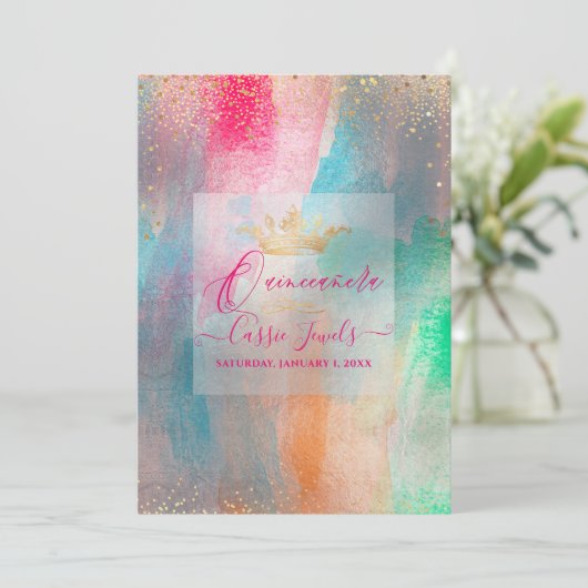 Quinceanera Waterverf Iridescent Brusstrokes Kaart (Staand voorkant)