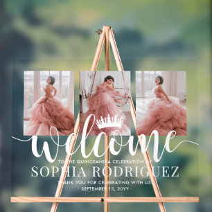 Quinceañera Welkom & Dank u 3 Fotocollage Acryl Bord