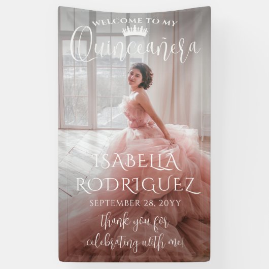 Quinceañera Welkom en dank u grote moderne foto Spandoek (Verticaal)