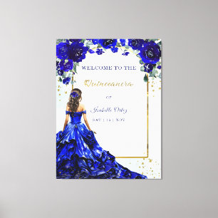 Quinceañera Welkom Koningsblauw en Goud Canvas Afdruk