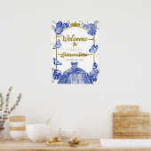 Quinceanera Welkomstbord Royal Blue Dress Floral Poster (Keuken)