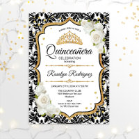 Quinceanera - White Black Damask Gold