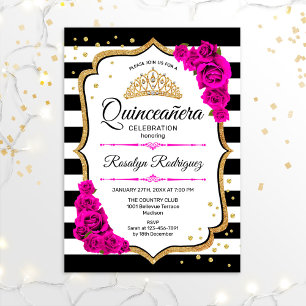 Quinceanera - White Black Pink Gold Kaart