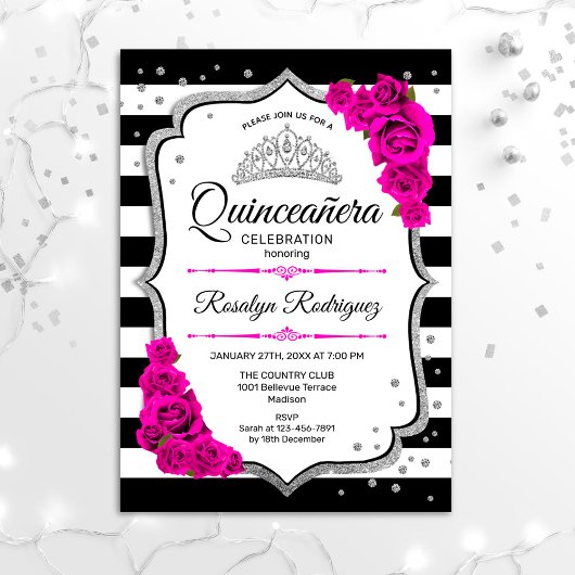 Quinceanera - White Black Pink Silver Kaart