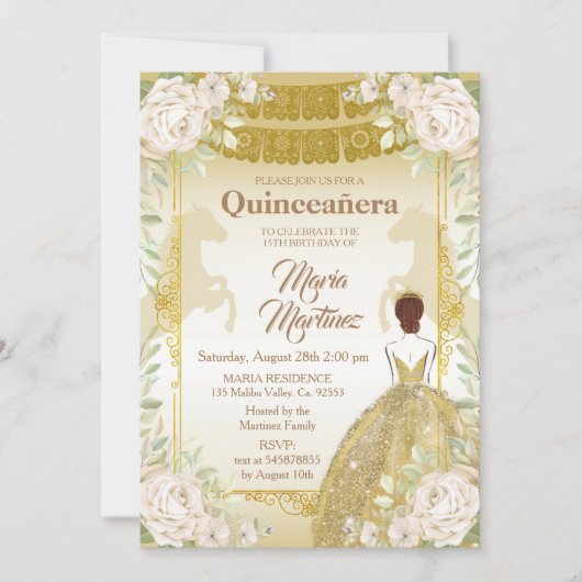 Quinceanera White en Gold Mexican Birthday Kaart (Voorkant)
