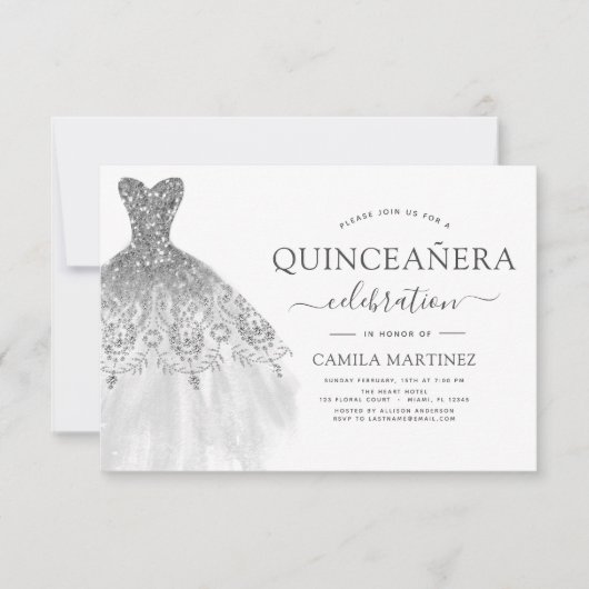 Quinceanera White en Silver Glitter Sparkle Kaart (Voorkant)