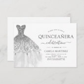 Quinceanera White en Silver Glitter Sparkle Kaart (Voorkant / Achterkant)
