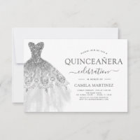 Quinceanera White en Silver Glitter Sparkle