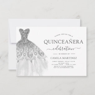 Quinceanera White en Silver Glitter Sparkle Kaart