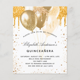 Quinceanera white gold ballonnen budget uitnodigin flyer