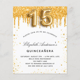 Quinceanera white gold budget uitnodiging flyer