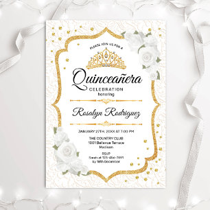 Quinceanera - White Gold Floral Kaart