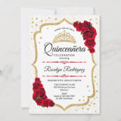 Quinceanera - White Gold Red Roses Kaart (Voorkant)