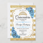 Quinceanera - White Gold Stripes Blue Kaart (Voorkant)
