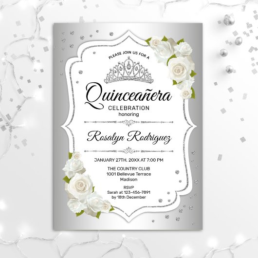 Quinceanera - White Silver Kaart
