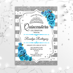 Quinceanera - White Silver Stripes Blue Kaart