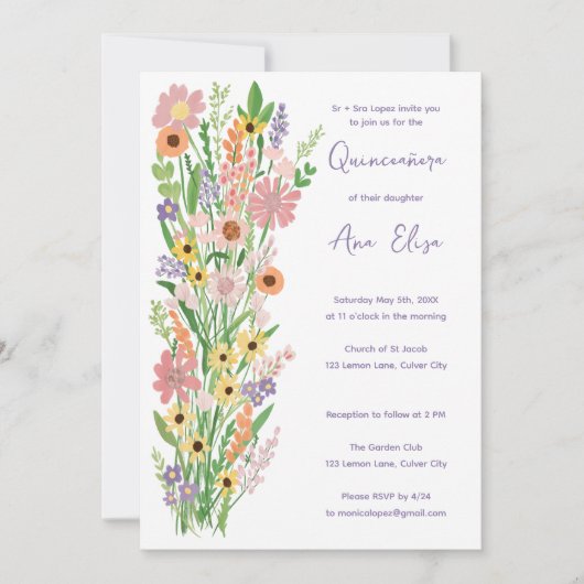 Quinceañera Wildflowers Handgeschilderd Custom Pho Kaart (Voorkant)