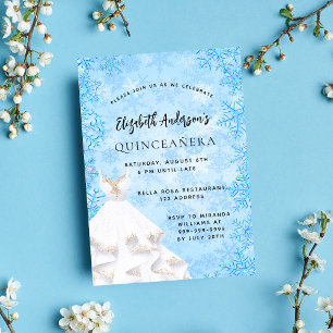 Quinceanera winter blauw wit jurk luxe kaart