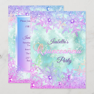 Quinceanera Winter Blauwgroen Blauw Paars Roze Kaart