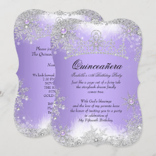 Quinceanera Winter Wonderland Lila Paarse sneeuw Kaart