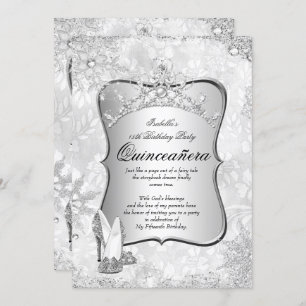 Quinceanera Winter Wonderland Silver Snowflake 2 Kaart