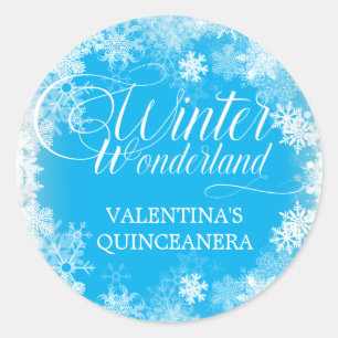 Quinceanera Winter Wonderland Sneeuwvlok Favor Ronde Sticker