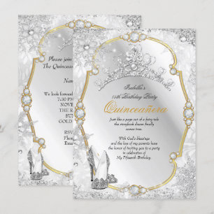 Quinceanera Winter Wonderland Snowflake Gold White Kaart