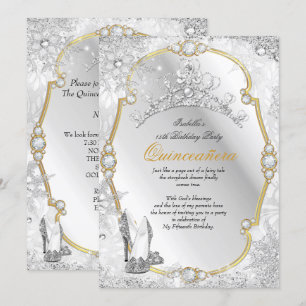 Quinceanera Winter Wonderland Snowflake Gold White Kaart