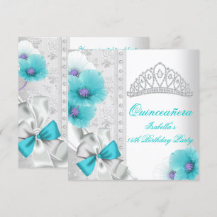 Quinceañera Wit Tealblauw Bloemendiaadem Tiara Kaart