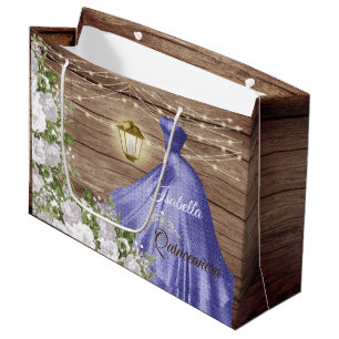 Quinceañera Wood en Purple Flowers Groot Cadeauzakje