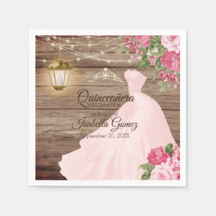 Quinceañera Wood en Roze Mauve Flowers Servet