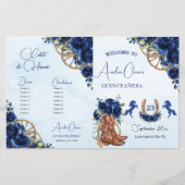 Quinceañera XV 15 Royal Blue Floral Charro Program (Voorkant)