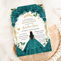 Quinceañera XV Blauwgroen groene bloemenprinsessen