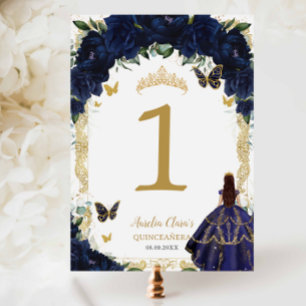 Quinceañera XV marineblauwe bloem gouden meisjesju Kaart