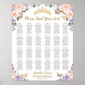 Quinceañera XV Paarse Lila Blush Bloemen Zitplaats Poster (Voorkant)