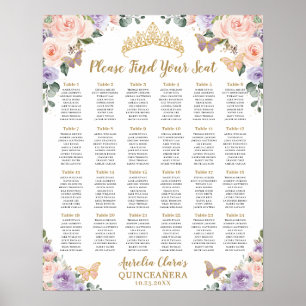 Quinceañera XV Paarse Lila Blush Bloemen Zitplaats Poster