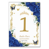 Quinceañera XV Royal Blue Floral Gold Butterflies Kaart (Voorkant)