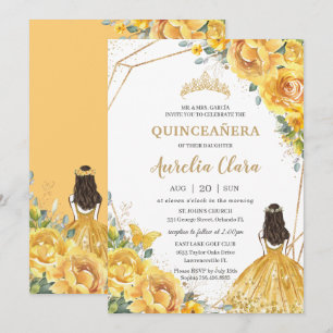 Quinceañera Yellow Floral Gold prinses 15 Anos in Kaart