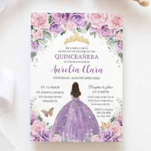 Quinceañera Zacht Paarse Lila Roze Bloemenprinses Kaart