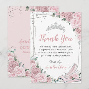Quinceañera Zacht Roze Bloemige Assepoester Bedankkaart