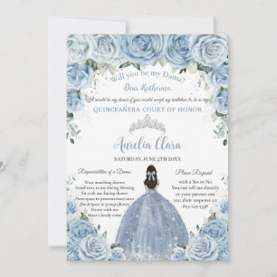 Quinceañera Zilver Baby Blauwe Bloem Dama Verzoek Kaart