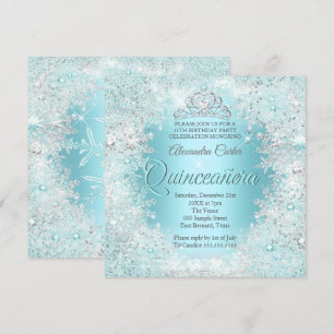 Quinceanera zilver Blauwgroen blauwe sneeuwvlokke Kaart