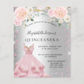 Quinceanera zilver roze jurk budget uitnodiging flyer (Voorkant)
