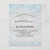 Quinceanera zilverblauw glitterspinkel uitnodiging briefkaart (Voorkant)