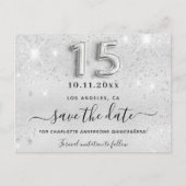 Quinceanera zilveren glinster sprankelt glamourus aankondigingskaart (Voorkant)