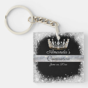 Quinceanera Zilveren Glitter Diamanten Prinsessen  Sleutelhanger