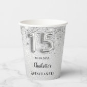 Quinceanera zilveren glitter naam elegante partij papieren bekers (Voorkant)